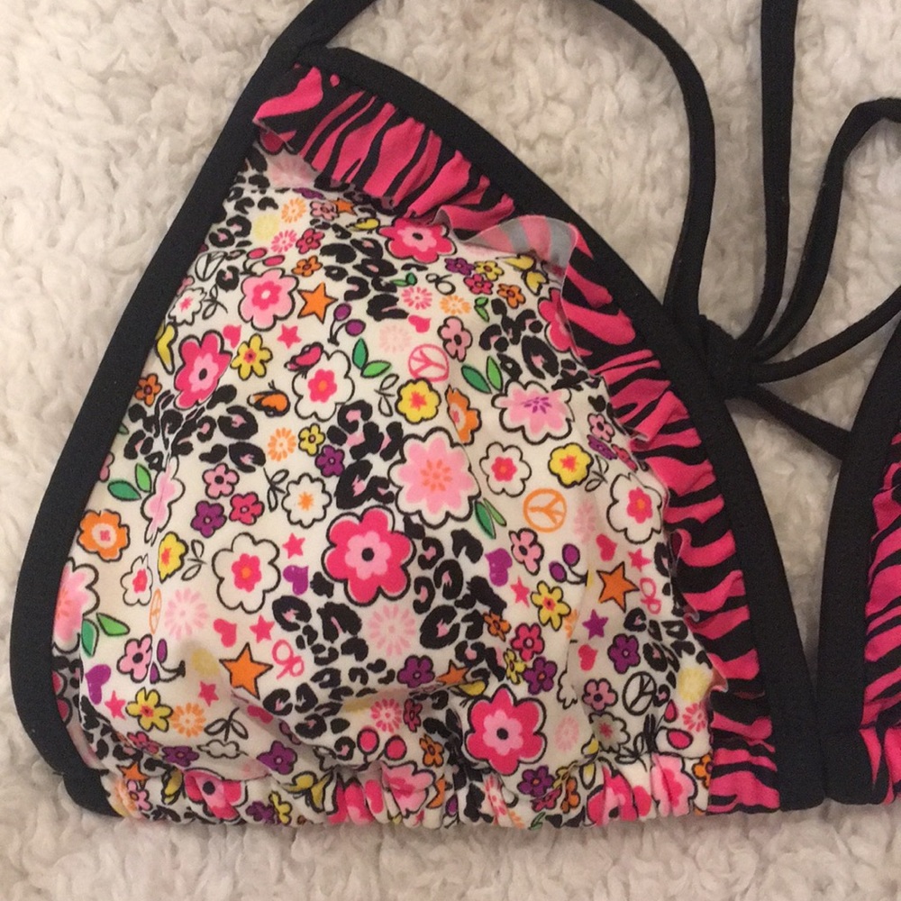 Swimsuit Top Pink and Black Zebra Leopard Floral - Picture 2 of 8